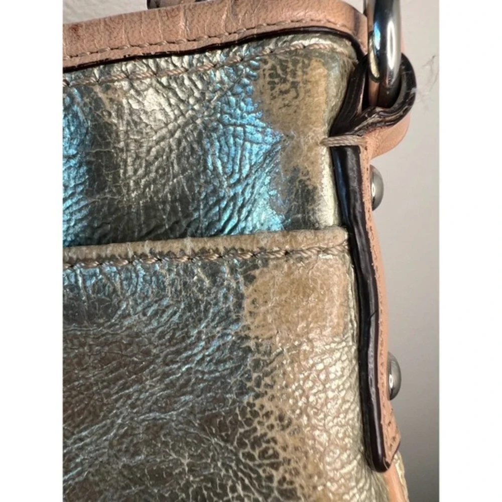 Coach Metallic Gold Leather Crossbody‎ Bag Tan Trim Slim Messenger
